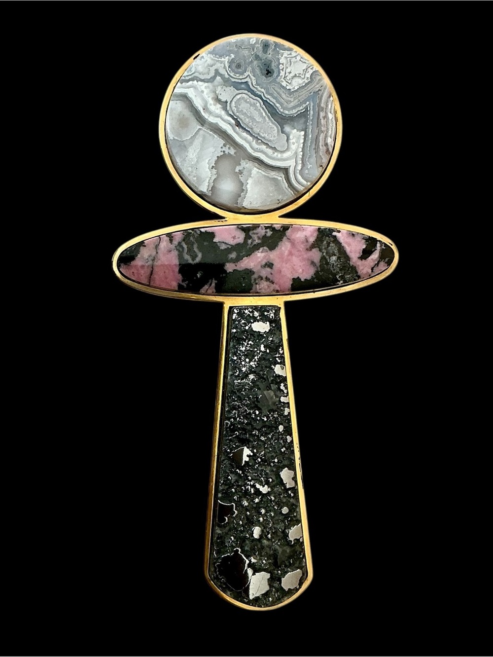 NWT Modernist Unisex Brooch with Gemstone Cabochons set in 18K